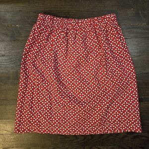 Red and White Patterned Women's Elastic Waistband Skirt